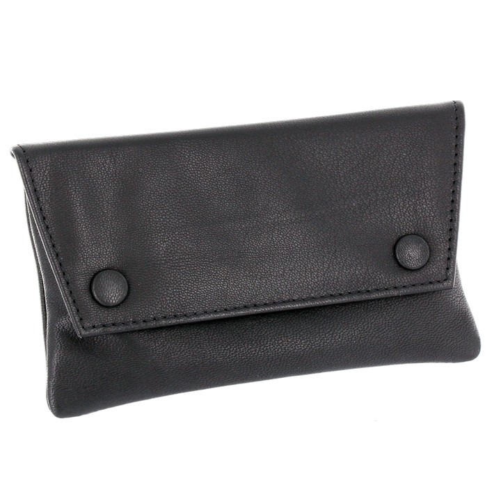 PO41 Soft Black Leather Button Tobacco Pouch - Image 2