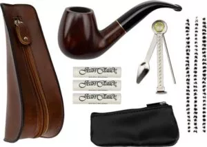 Pipe set with brown leatherette pouch
